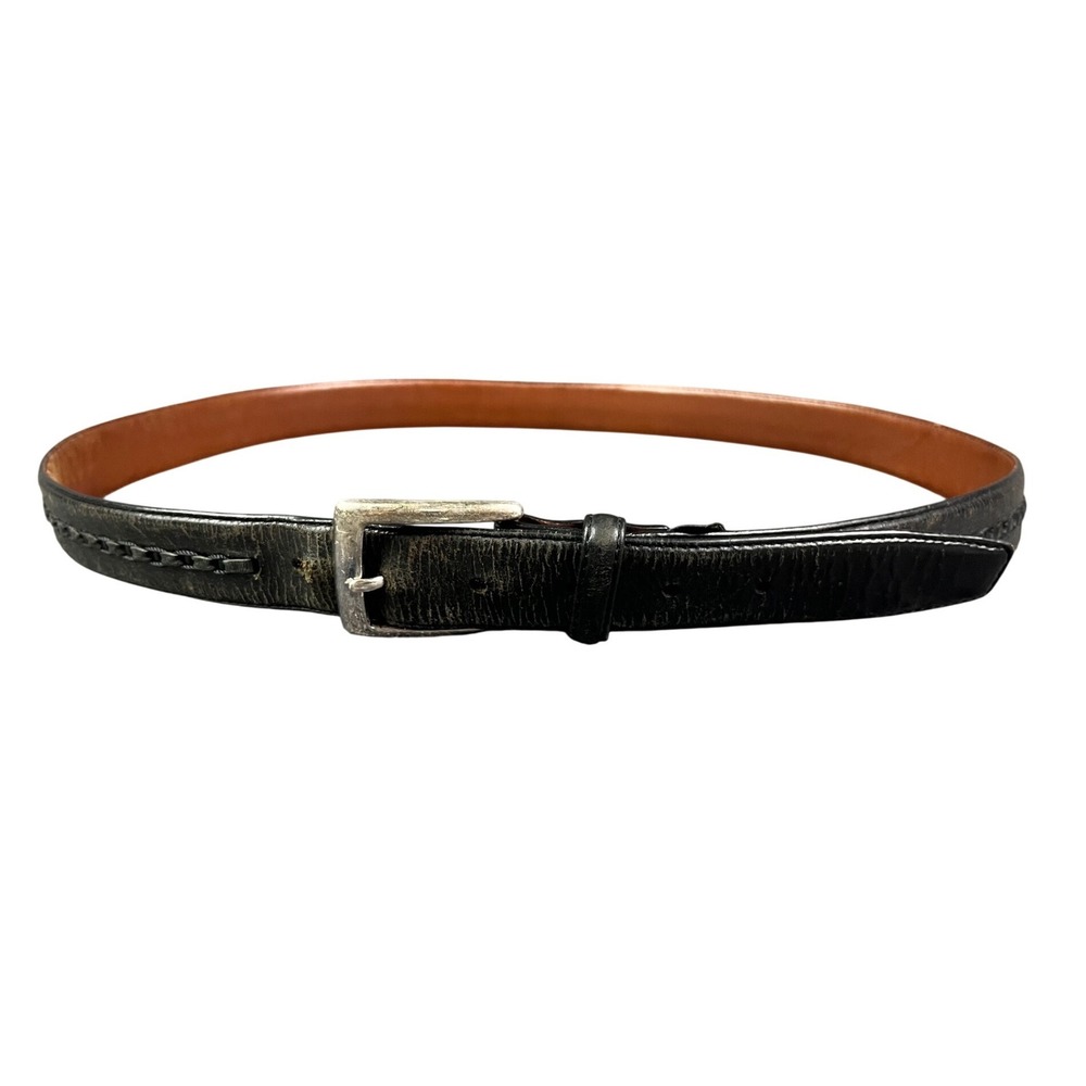 Brighton Mens Black Leather Whipstitch Belt Size 40 Silver Buckle Made in USA
